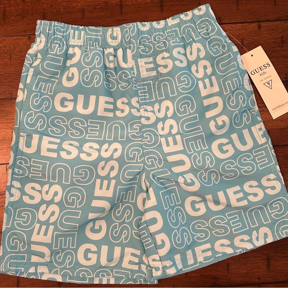 Guess Blue and White Swim Trunks Dynamic Logo Design